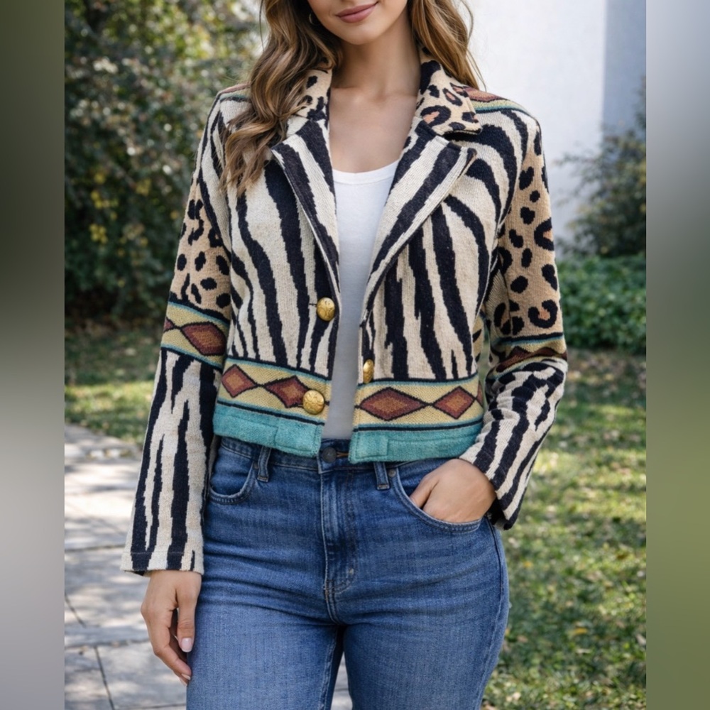Painted Pony Tapestry Vintage 90’s Short LS Jacket 🇺🇸 Animal Print Women Large